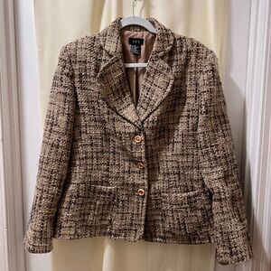 RQT Tweed Blazer Jacket Brown Beige Metallic Boucle Business Professional-18